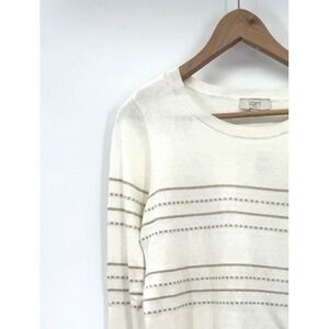 New Loft Women Medium Sweater Sparkle Striped Lightweight Cotton Coastal Cottage